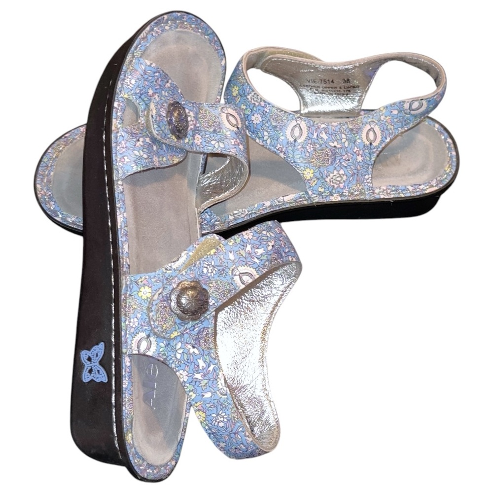 Alegria VIENNA Smooth Jazz Floral Wedge Leather Sandals Sz 38/US 8 VIE-7514 - Picture 3 of 6